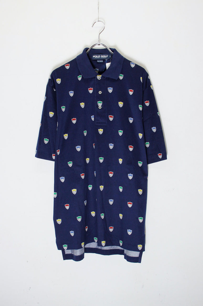 S/S LOGO PRINT POLO SHIRT / NAVY [SIZE: M USED]