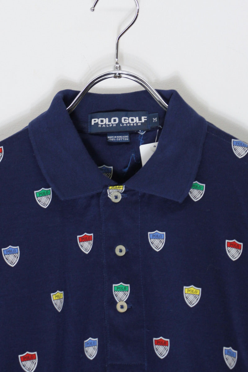 S/S LOGO PRINT POLO SHIRT / NAVY [SIZE: M USED]