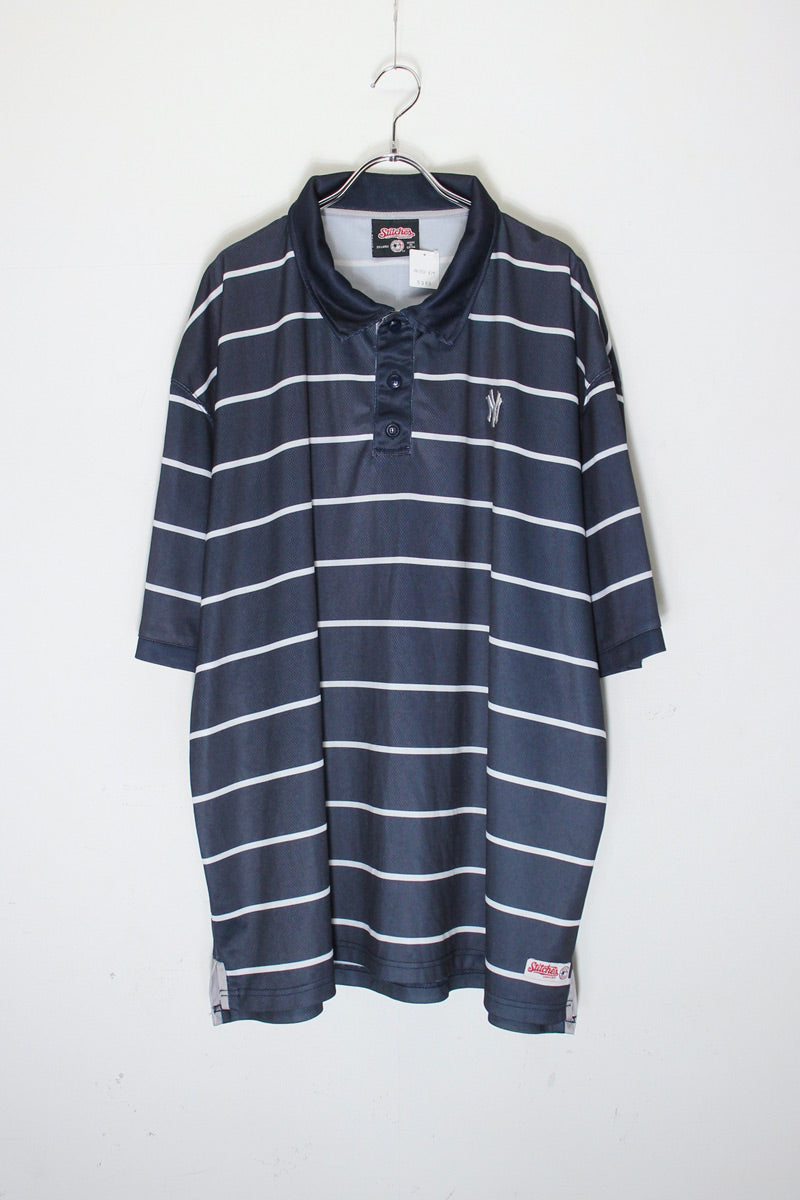 S/S BORDER POLO SHIRT NY YANKEES / NAVY/WHITE [SIZE: XXL USED]