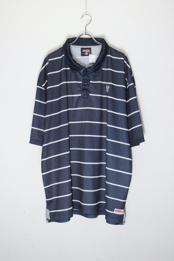 S/S BORDER POLO SHIRT NY YANKEES / NAVY/WHITE [SIZE: XXL USED]
