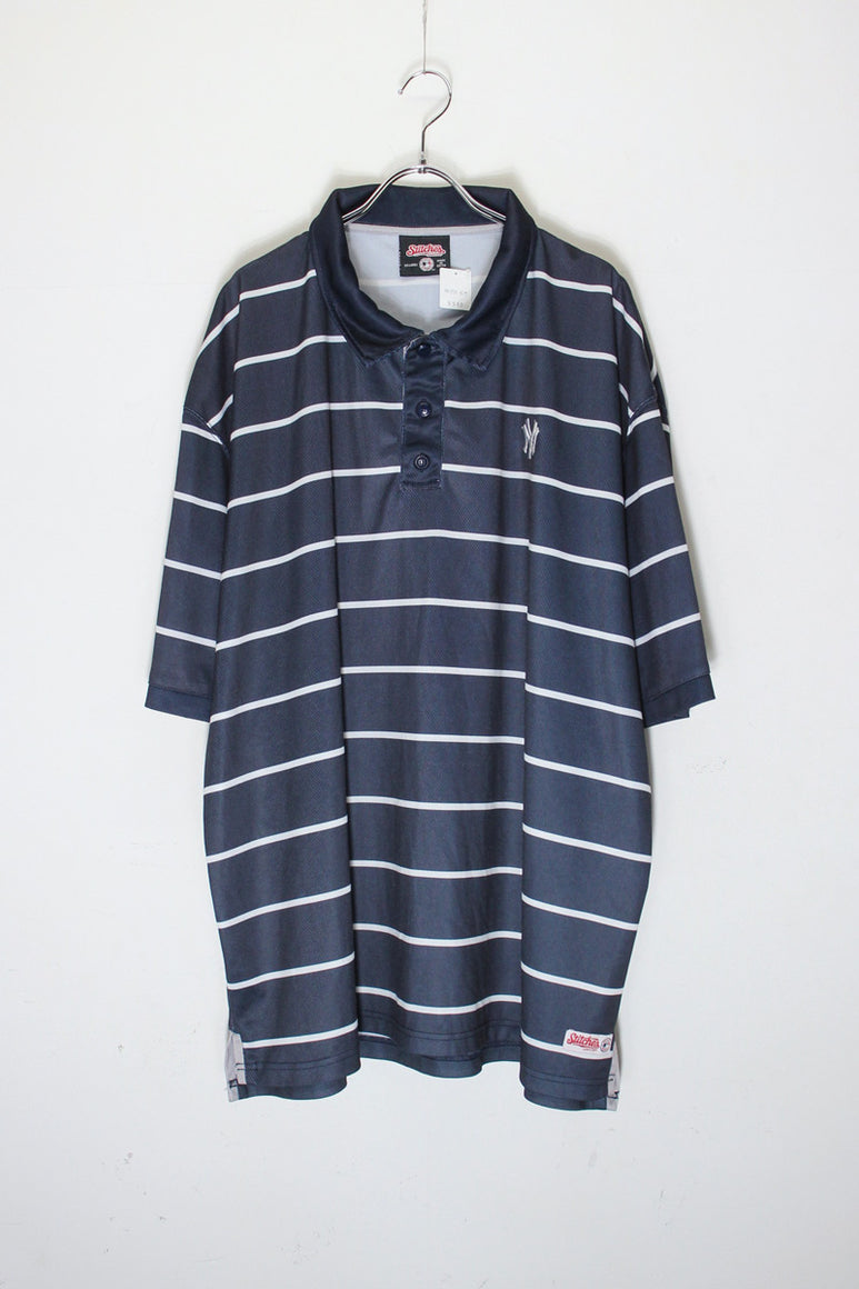 S/S BORDER POLO SHIRT NY YANKEES / NAVY/WHITE [SIZE: XXL USED]
