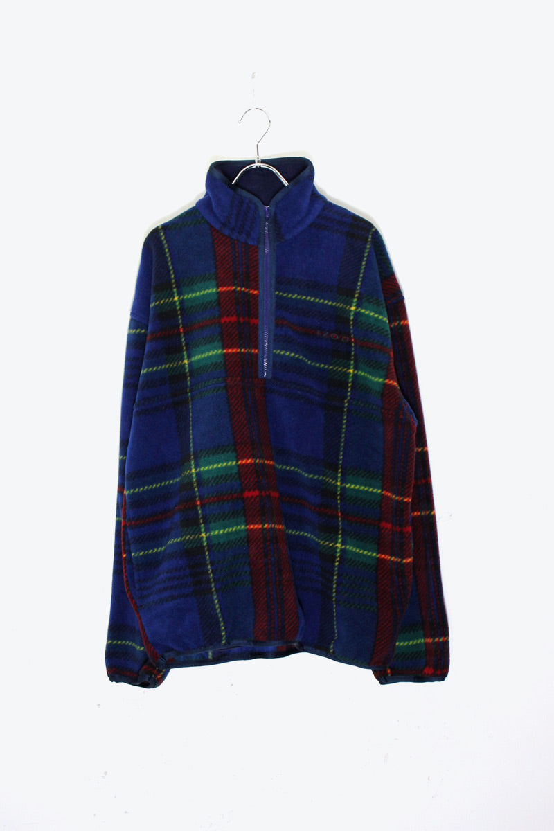 HALF ZIP CHECK FLEECE JACKET / BLUE / GREEN / YELLOW [SIZE: M USED]