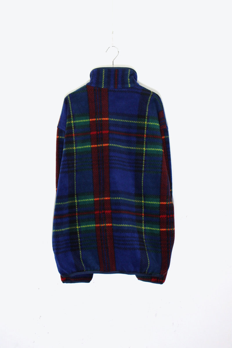 HALF ZIP CHECK FLEECE JACKET / BLUE / GREEN / YELLOW [SIZE: M USED]