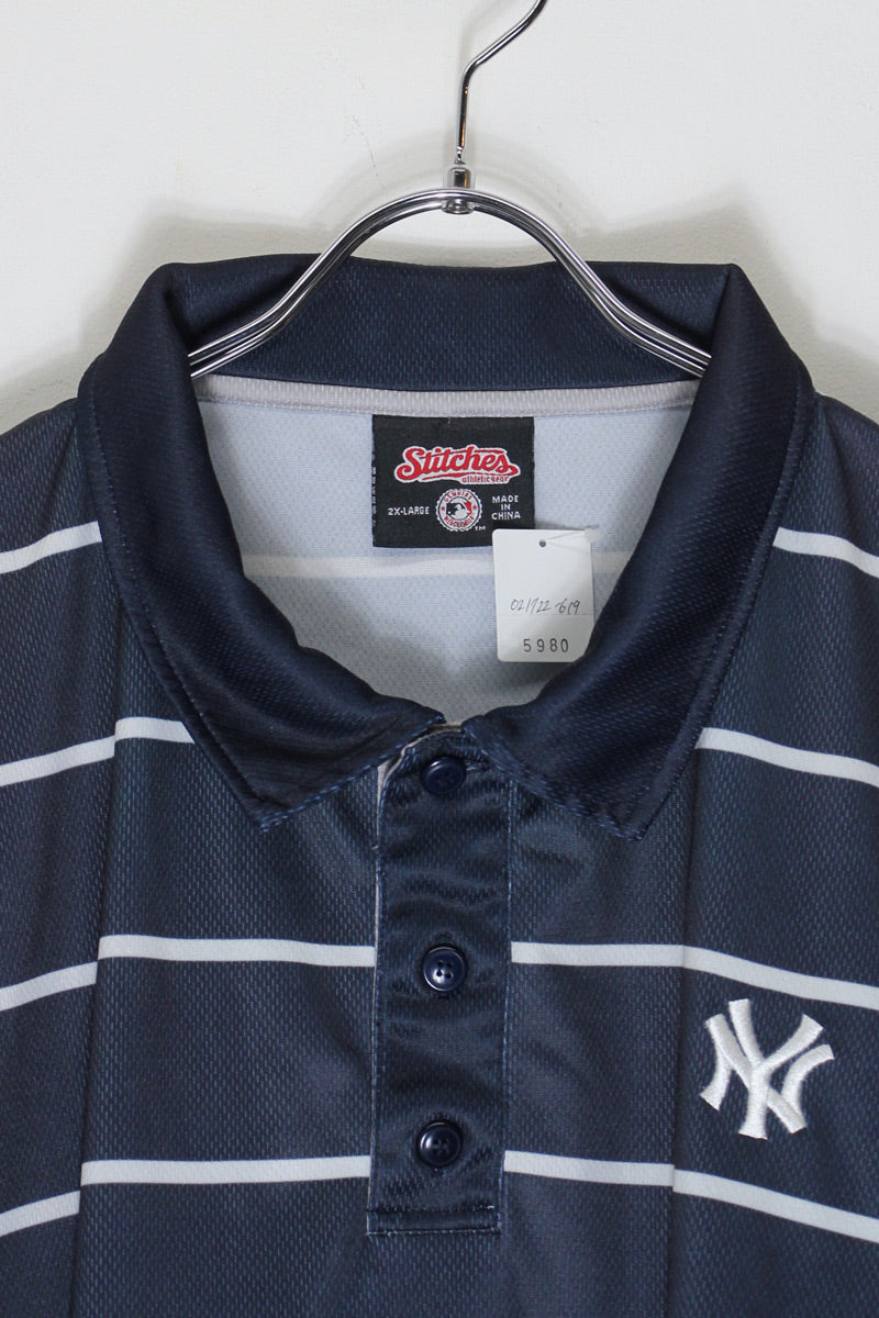 S/S BORDER POLO SHIRT NY YANKEES / NAVY/WHITE [SIZE: XXL USED]