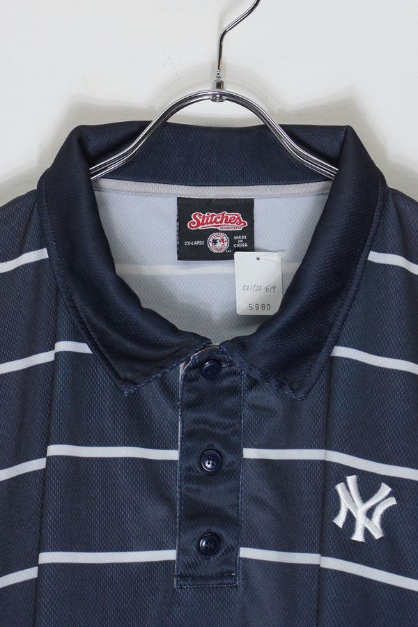 S/S BORDER POLO SHIRT NY YANKEES / NAVY/WHITE [SIZE: XXL USED]
