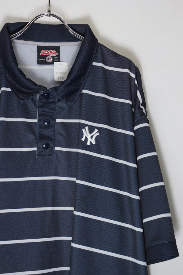 S/S BORDER POLO SHIRT NY YANKEES / NAVY/WHITE [SIZE: XXL USED]