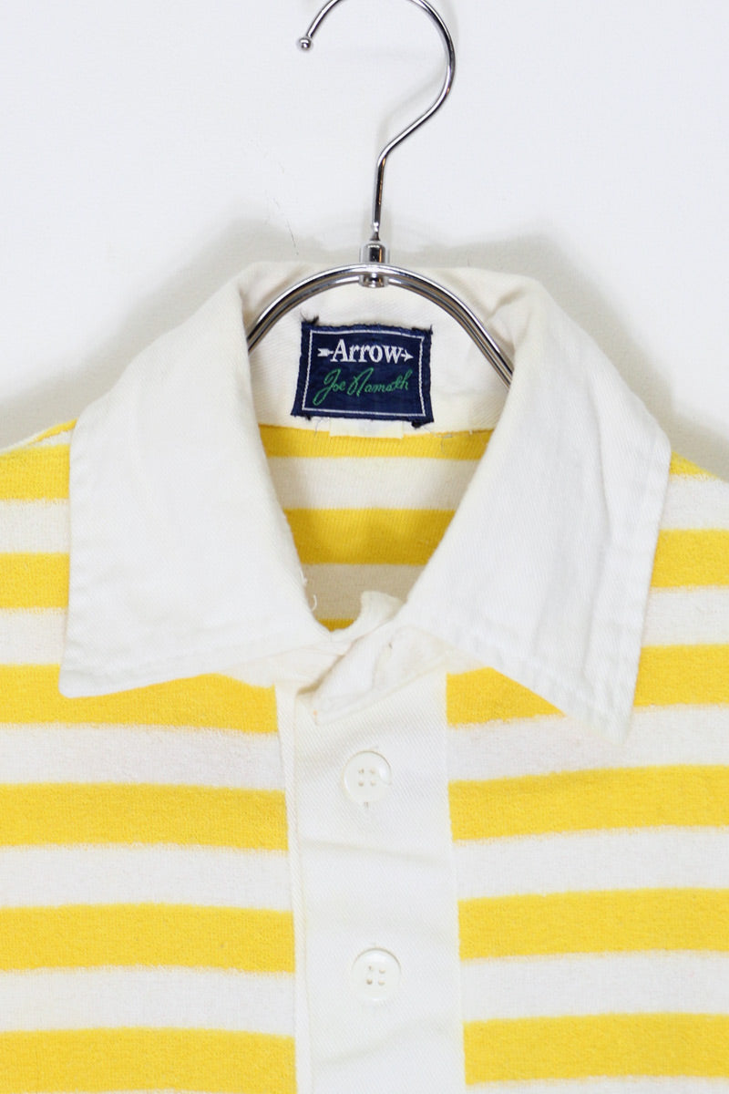 70s Short-Sleeve Border Pile Polo Shirt / Yellow/White [SIZE: L USED]