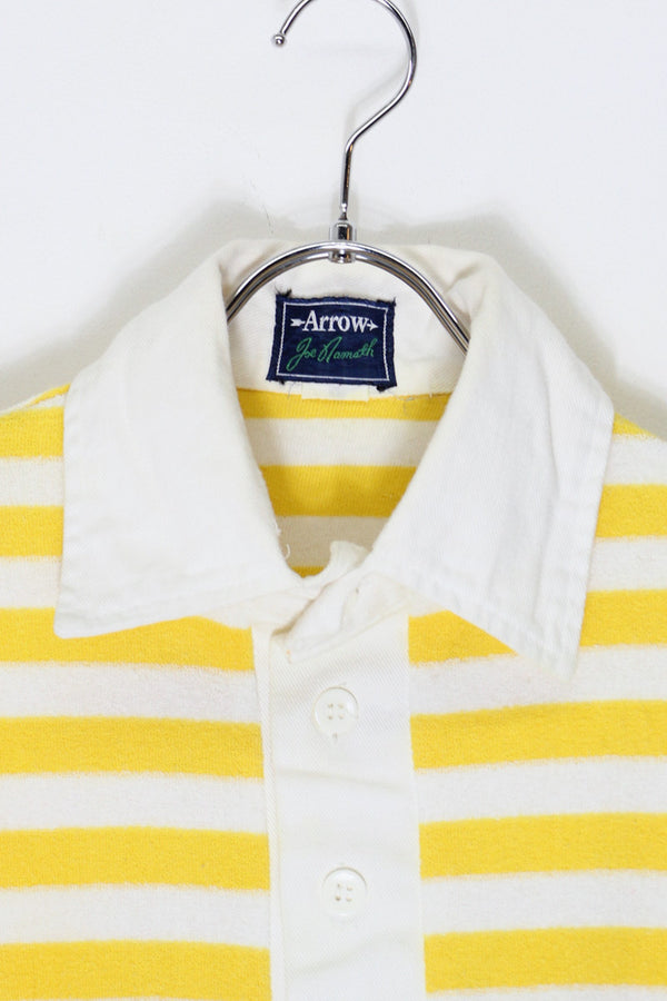 70s Short-Sleeve Border Pile Polo Shirt / Yellow/White [SIZE: L USED]