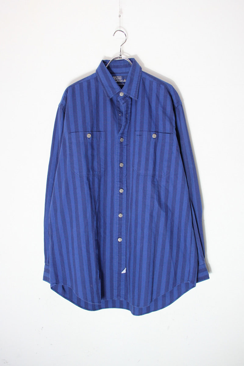 90'S L/S STRIPE SHIRT / NAVY/BLUE [SIZE: M USED]