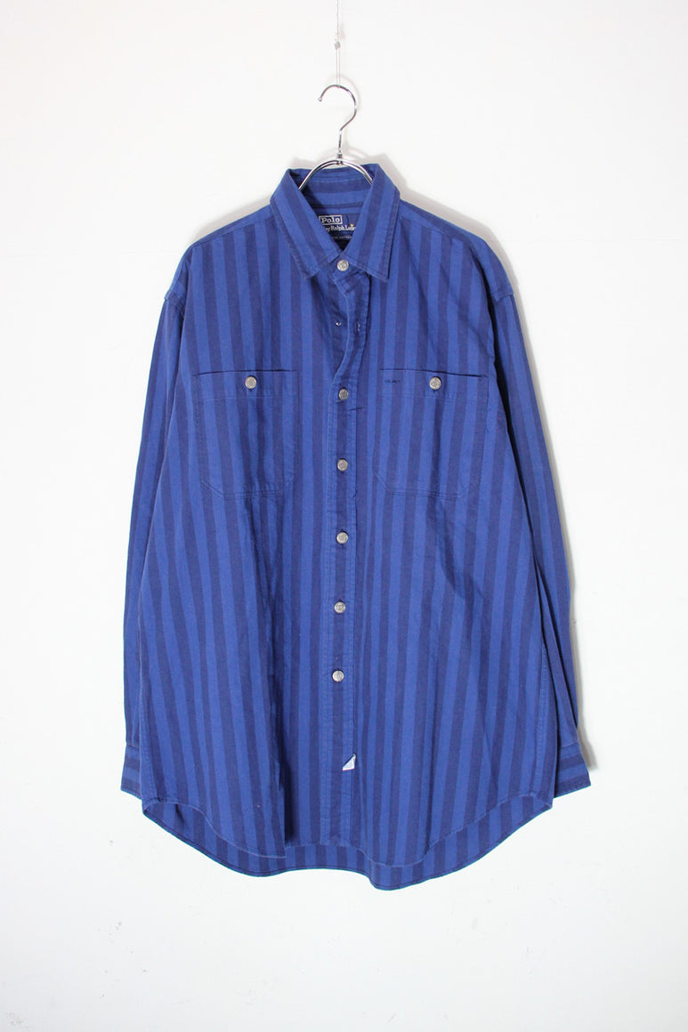 90'S L/S STRIPE SHIRT / NAVY/BLUE [SIZE: M USED]