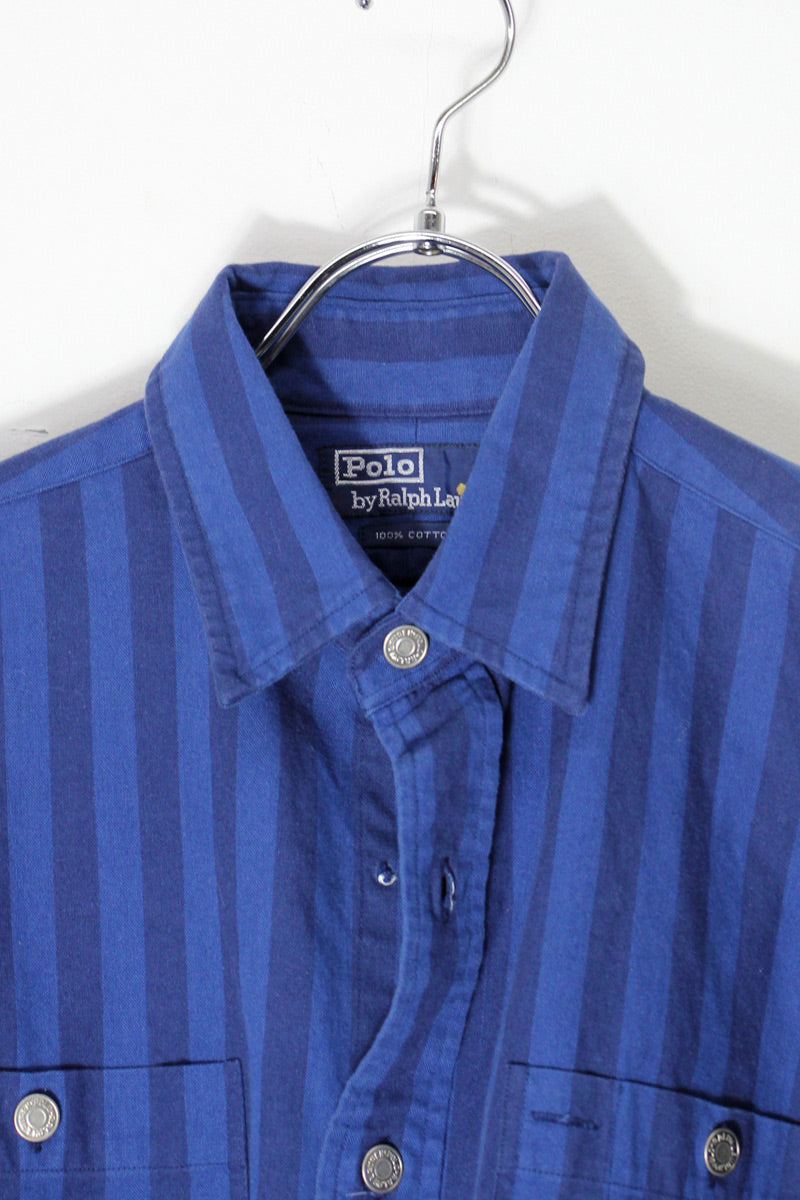 90'S L/S STRIPE SHIRT / NAVY/BLUE [SIZE: M USED]