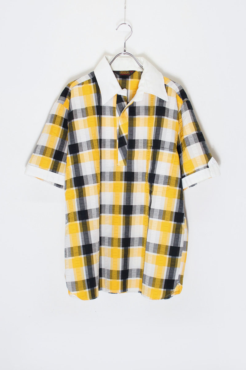 MADE IN USA 70'S CHECK PULLOVER SHIRT / YELLOW/BLACK [SIZE: L USED]
