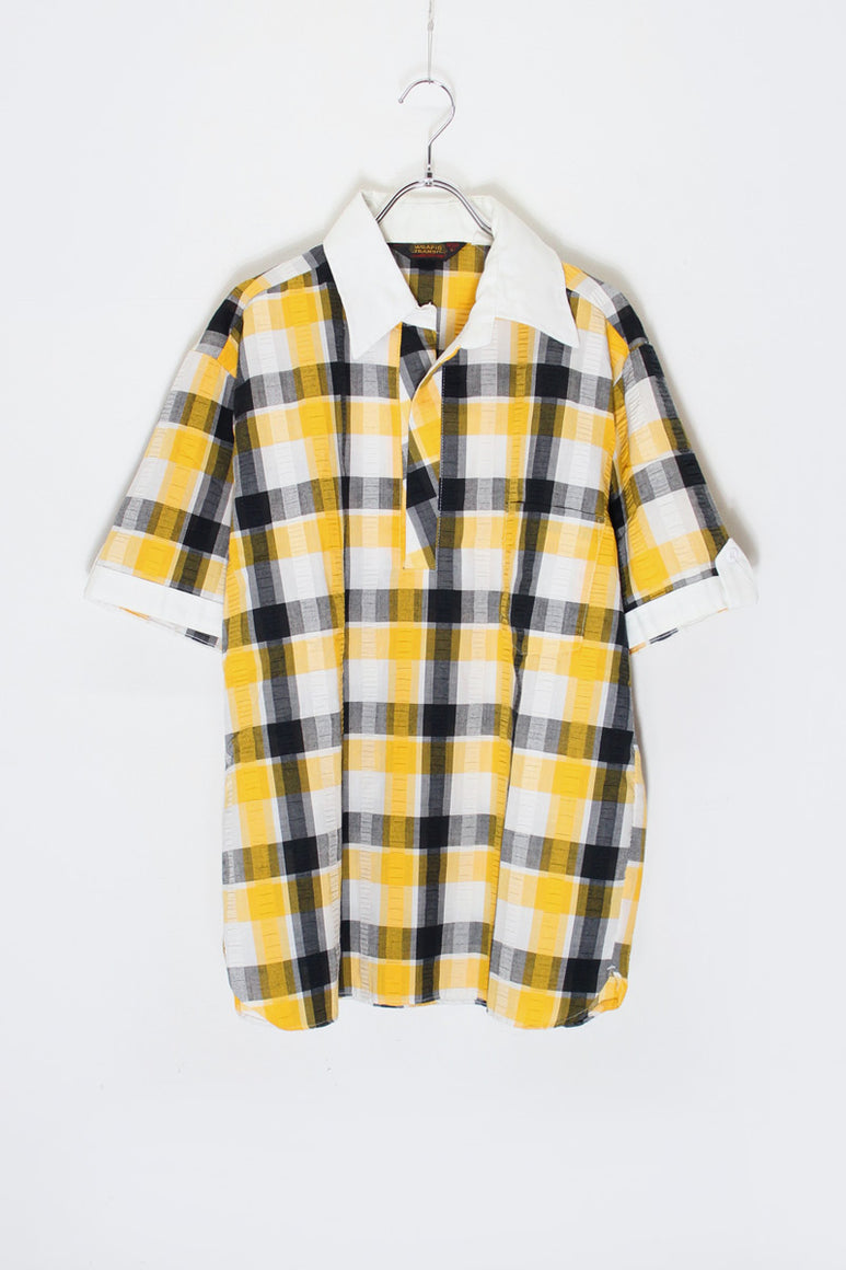 MADE IN USA 70'S CHECK PULLOVER SHIRT / YELLOW/BLACK [SIZE: L USED]