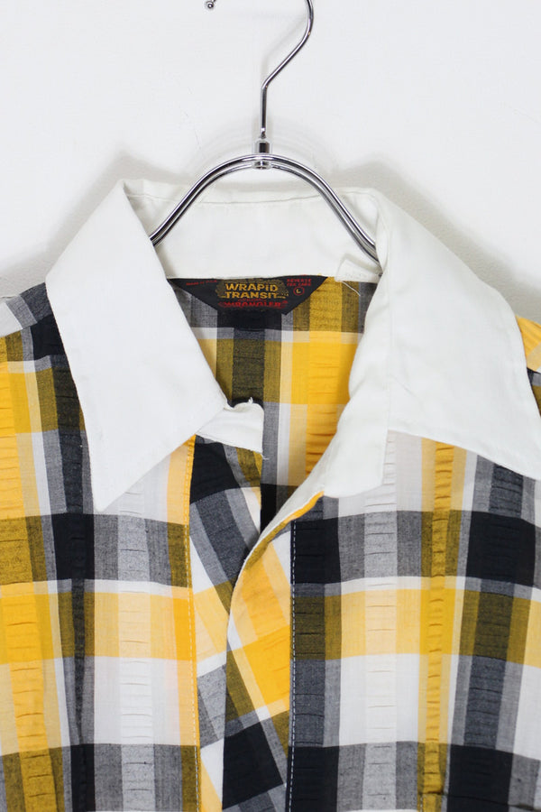 MADE IN USA 70'S CHECK PULLOVER SHIRT / YELLOW/BLACK [SIZE: L USED]