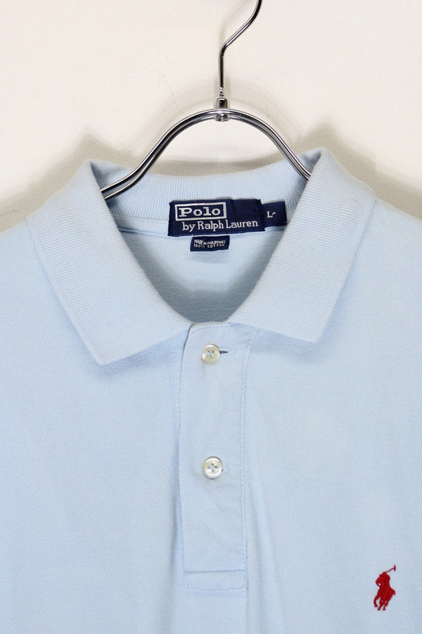 90'S S/S ONE POINT POLO SHIRT / SKY BLUE [SIZE: L USED]