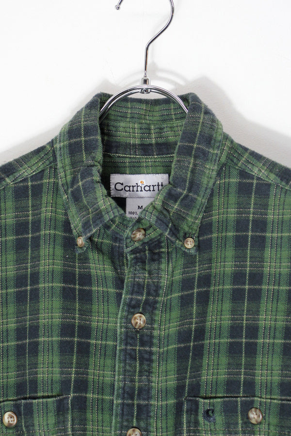 L/S BD FLANNEL CHECK SHIRT / GREEN/BLACK [SIZE: M USED]