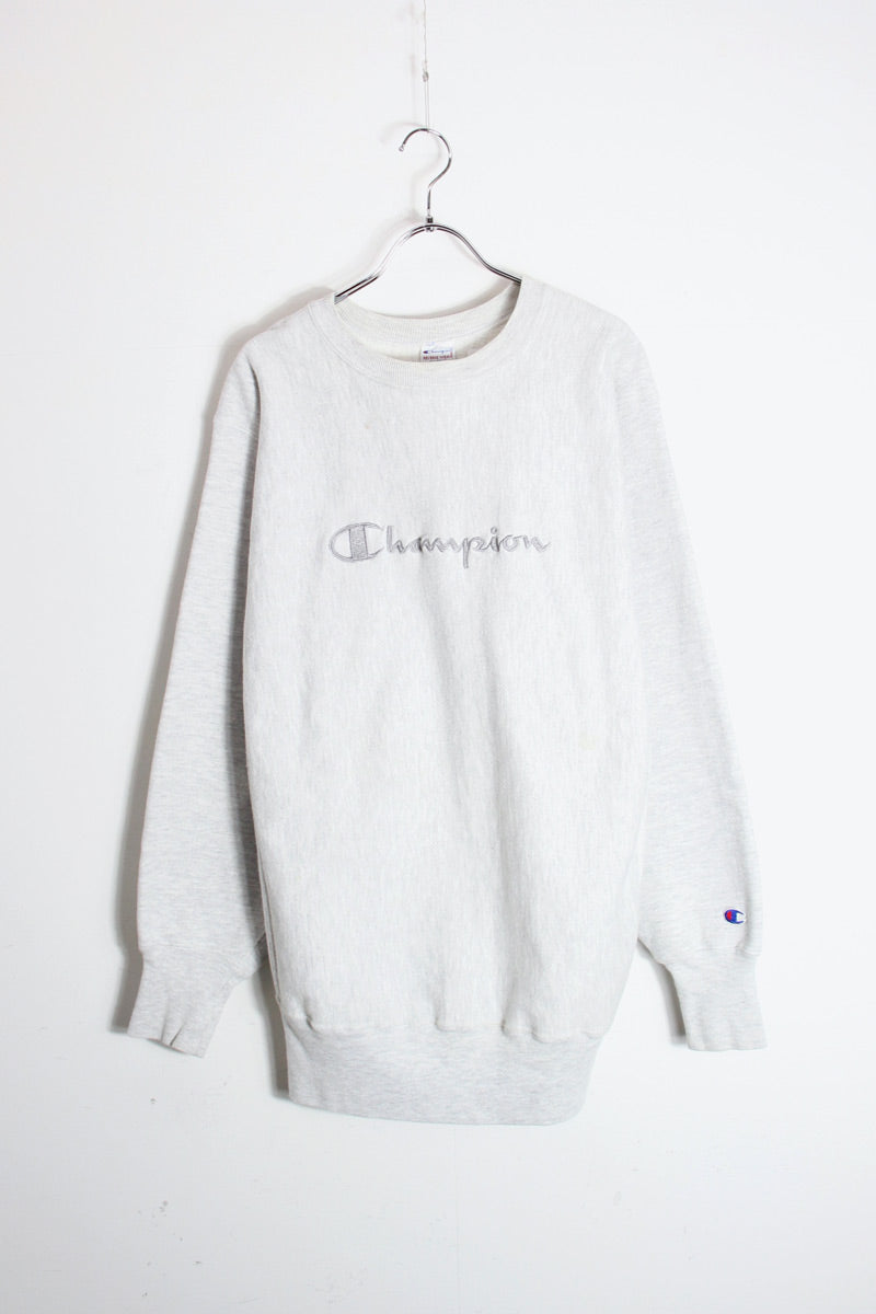 MADE IN USA 90'S LOGO REVERSE WEAVE SWEATSHIRT / GRAY [SIZE: XL USED]