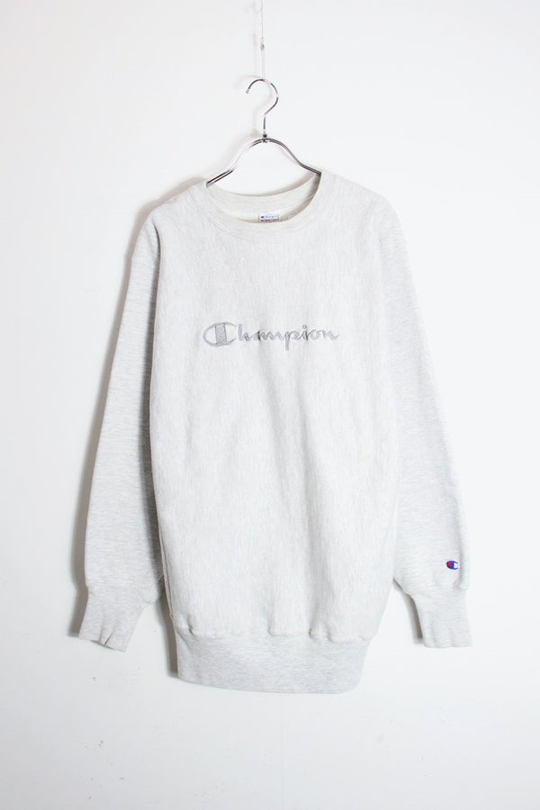 MADE IN USA 90'S LOGO REVERSE WEAVE SWEATSHIRT / GRAY [SIZE: XL USED]