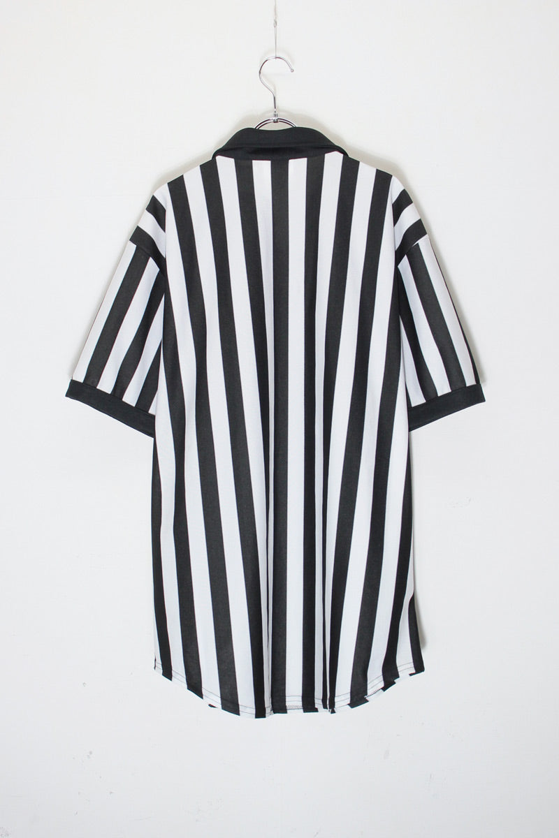 MADE IN USA 90'S S/S COORS LIGHT REFEREE HALF ZIP STRIPE SHIRT / BLACK/WHITE [SIZE: XL USED]