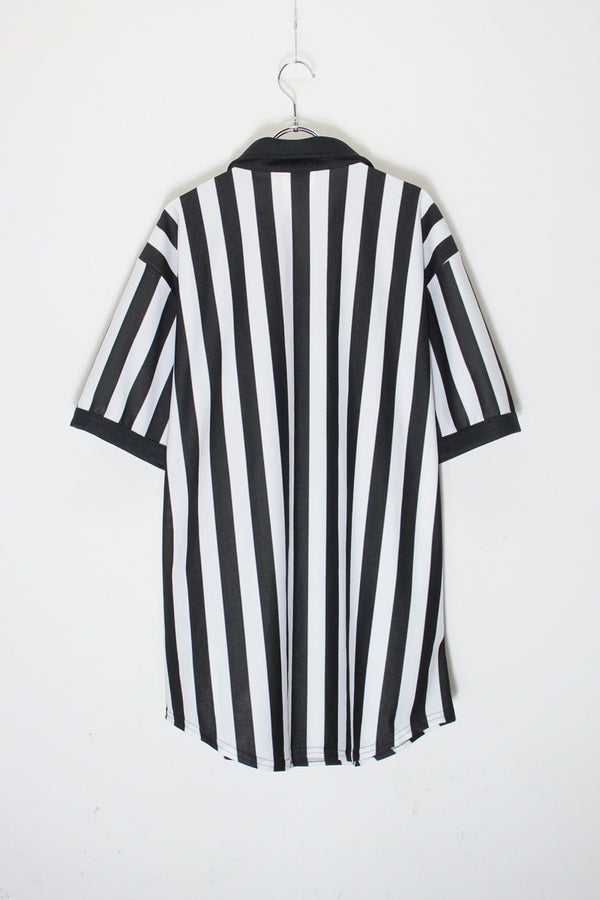 MADE IN USA 90'S S/S COORS LIGHT REFEREE HALF ZIP STRIPE SHIRT / BLACK/WHITE [SIZE: XL USED]