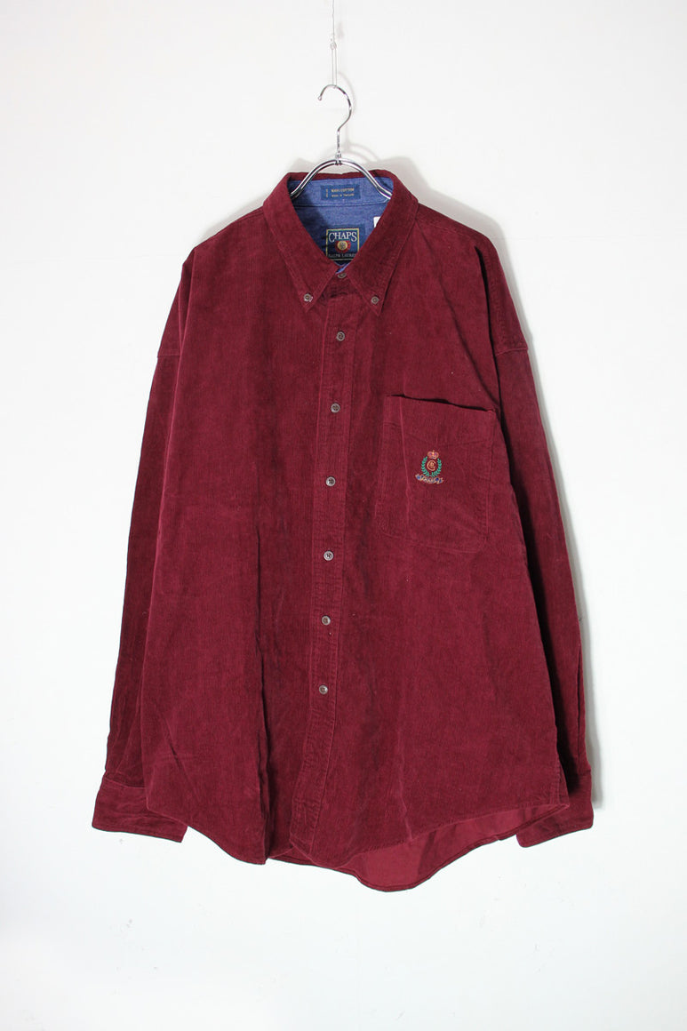90'S L/S BD CORDUROY SHIRT / WINE RED [SIZE: XL USED]