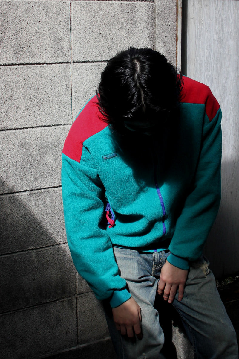 MADE IN USA 90'S ZIP FLEECE JACKET / AQUA GREEN [SIZE: L USED]