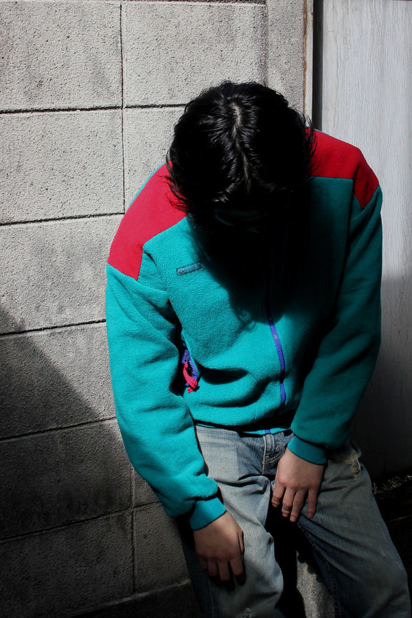 MADE IN USA 90'S ZIP FLEECE JACKET / AQUA GREEN [SIZE: L USED]