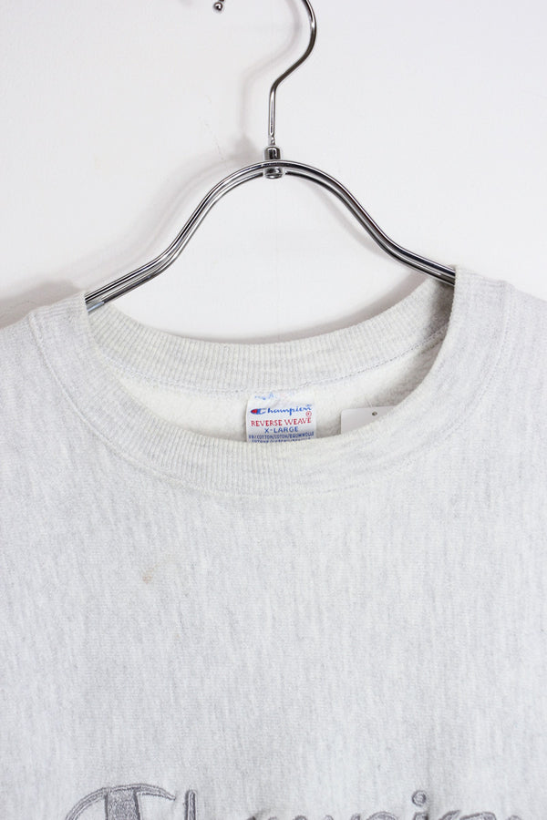 MADE IN USA 90'S LOGO REVERSE WEAVE SWEATSHIRT / GRAY [SIZE: XL USED]