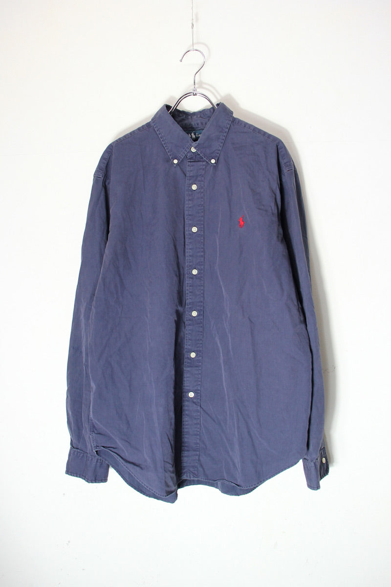 90'S L/S ONE POINT SHIRT / NAVY [SIZE: L USED]