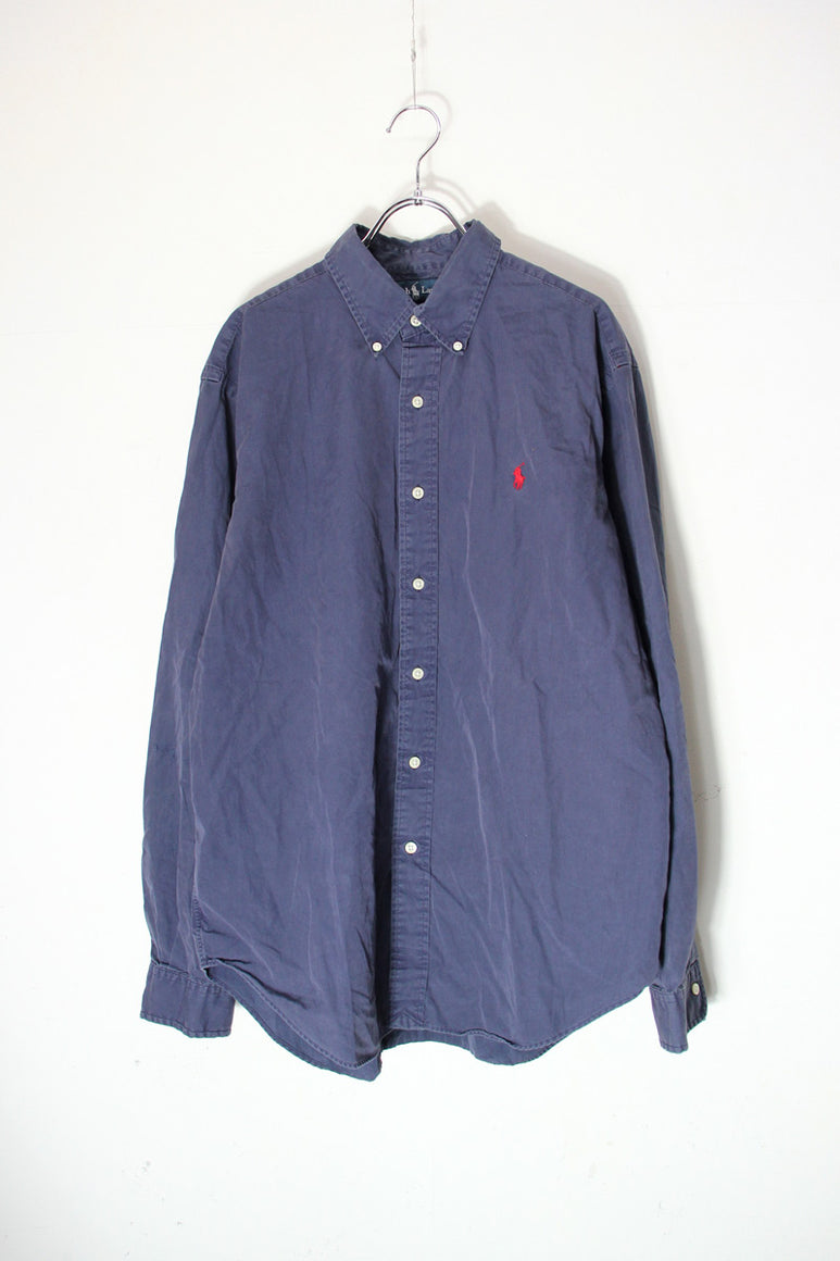 90'S L/S ONE POINT SHIRT / NAVY [SIZE: L USED]