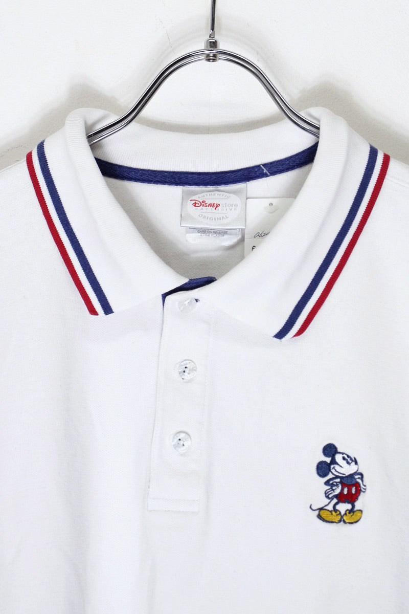S/S MICKEY EMBROIDERY RIB LINE CHARACTER POLO SHIRT / WHITE [SIZE: XXL USED]