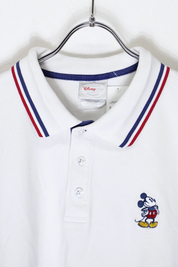 S/S MICKEY EMBROIDERY RIB LINE CHARACTER POLO SHIRT / WHITE [SIZE: XXL USED]