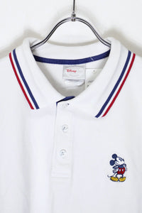 S/S MICKEY EMBROIDERY RIB LINE CHARACTER POLO SHIRT / WHITE [SIZE: XXL USED]