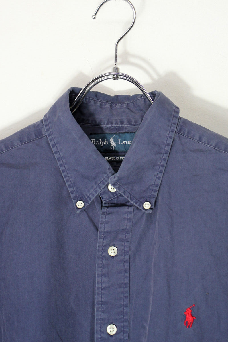 90'S L/S ONE POINT SHIRT / NAVY [SIZE: L USED]