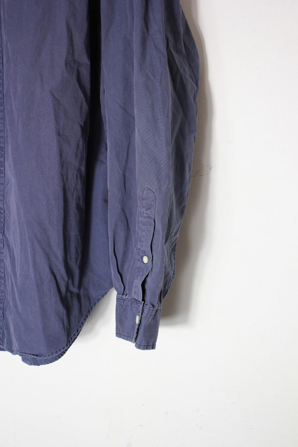 90'S L/S ONE POINT SHIRT / NAVY [SIZE: L USED]