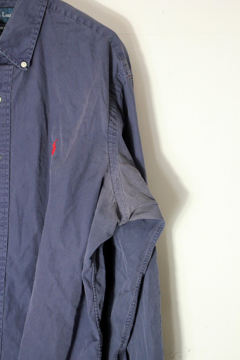 90'S L/S ONE POINT SHIRT / NAVY [SIZE: L USED]