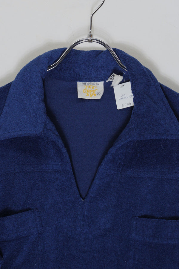 90'S S/S PILE POLO SHIRT / NAVY [SIZE: XL USED]
