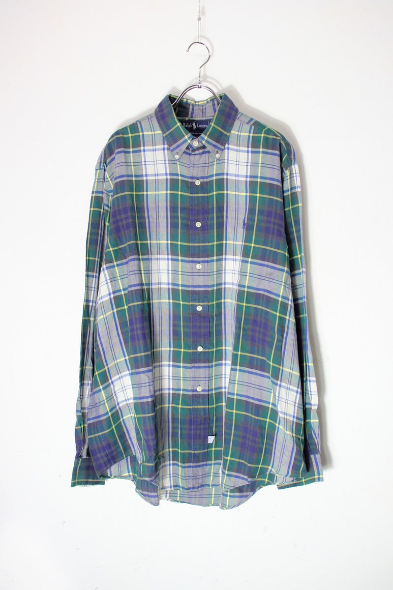 90'S L/S BD ONE POINT CHECK SHIRT / GREEN/WHITE [SIZE: XL USED]