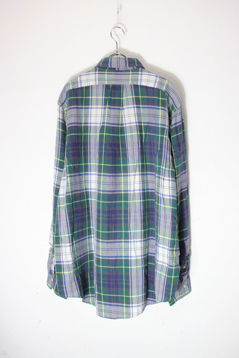 90'S L/S BD ONE POINT CHECK SHIRT / GREEN/WHITE [SIZE: XL USED]