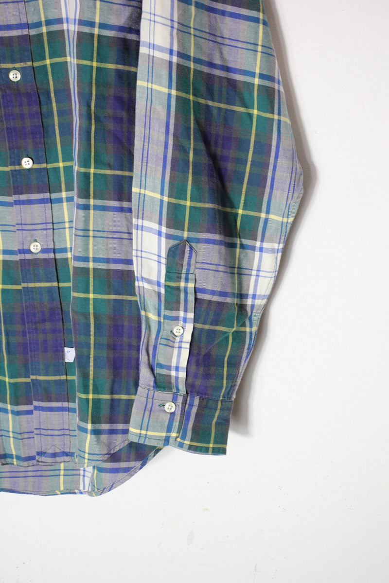 90'S L/S BD ONE POINT CHECK SHIRT / GREEN/WHITE [SIZE: XL USED]