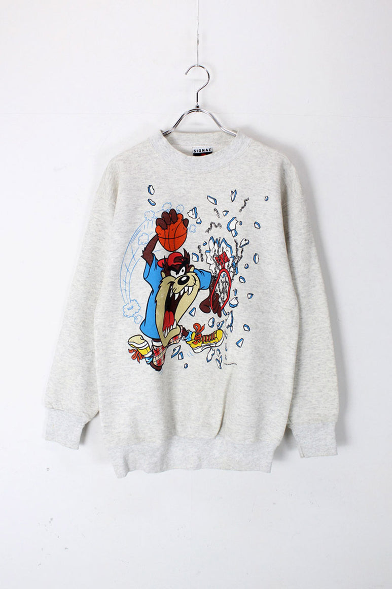 MADE IN USA 90'S WARNER BROS. PRINT SWEAT SHIRT / GRAY [SIZE: M USED]