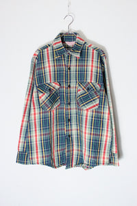 MADE IN USA 80'S L/S CHECK SHIRT / NAVY/WHITE [SIZE: M USED]