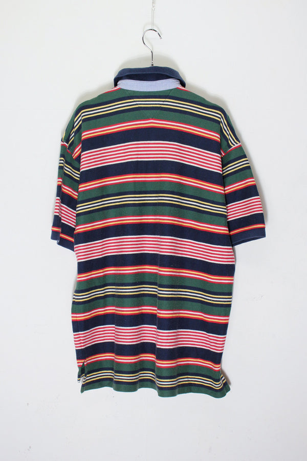 90'S S/S BORDER POLO SHIRT / NAVY/RED [SIZE: L USED]