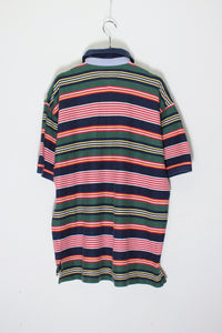 90'S S/S BORDER POLO SHIRT / NAVY/RED [SIZE: L USED]