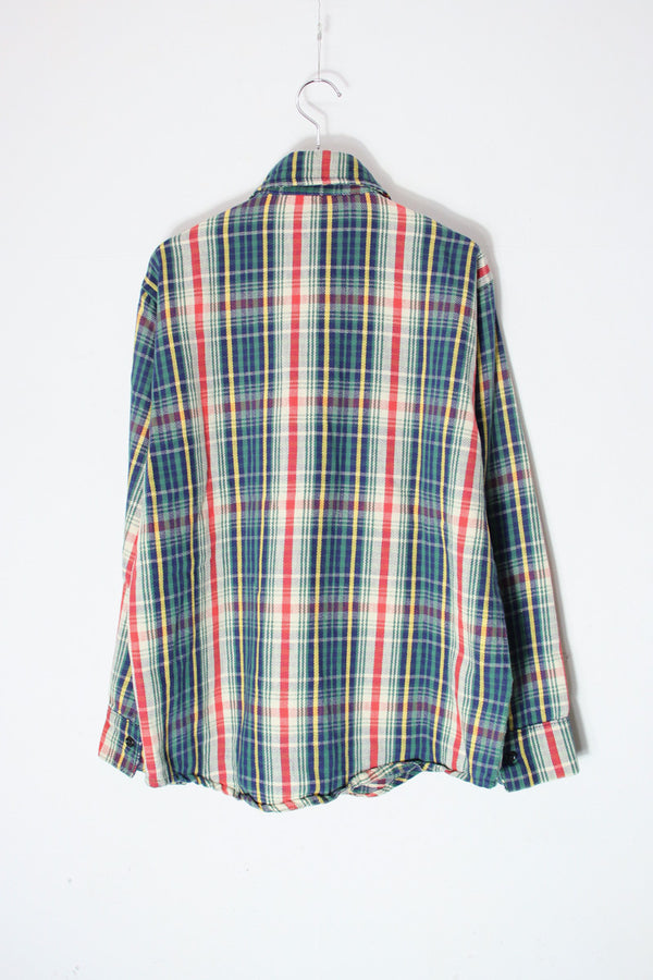 MADE IN USA 80'S L/S CHECK SHIRT / NAVY/WHITE [SIZE: M USED]