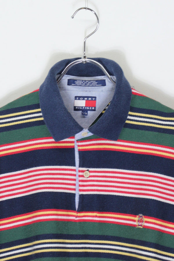 90'S S/S BORDER POLO SHIRT / NAVY/RED [SIZE: L USED]