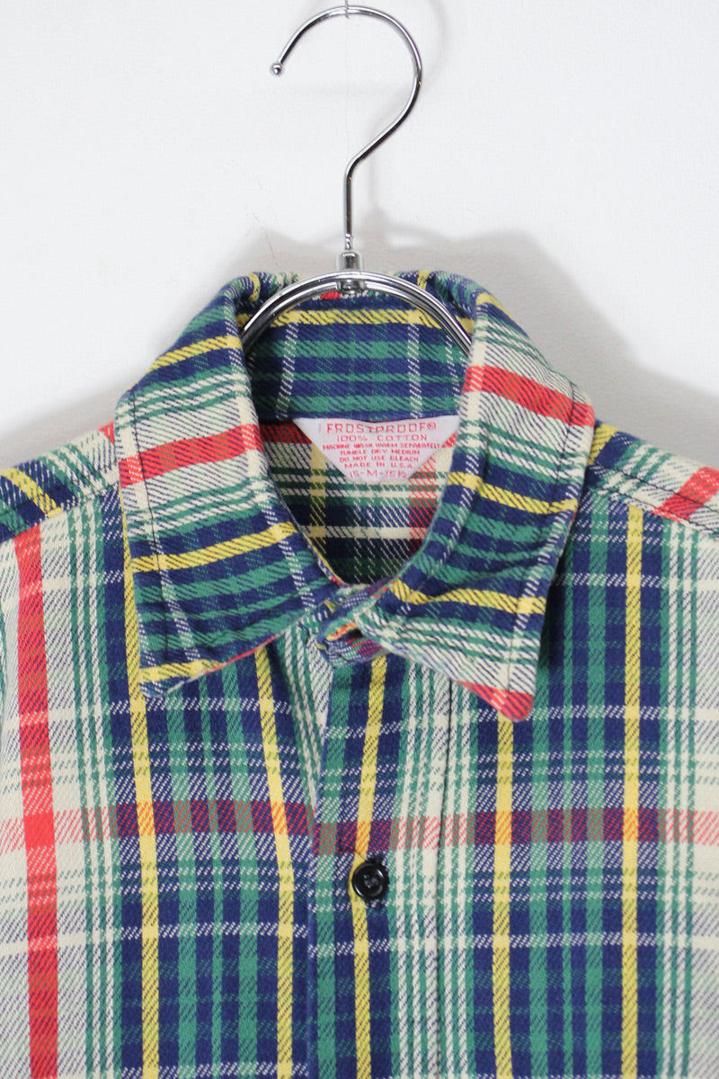 MADE IN USA 80'S L/S CHECK SHIRT / NAVY/WHITE [SIZE: M USED]