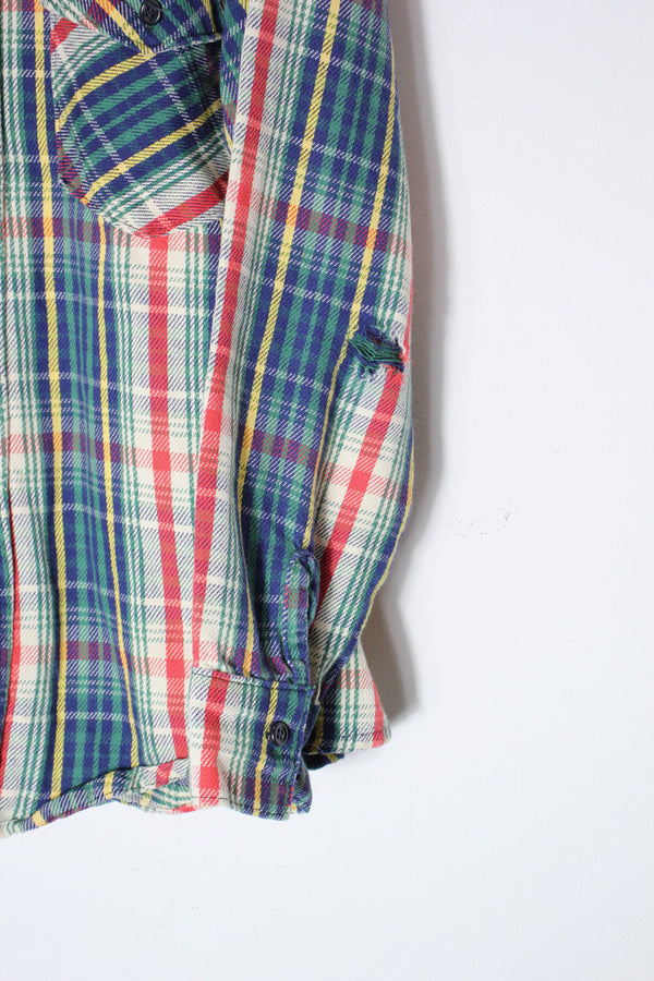 MADE IN USA 80'S L/S CHECK SHIRT / NAVY/WHITE [SIZE: M USED]