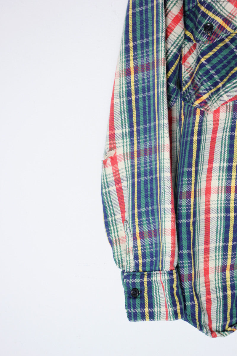 MADE IN USA 80'S L/S CHECK SHIRT / NAVY/WHITE [SIZE: M USED]