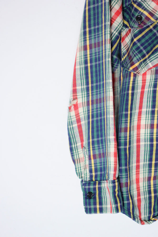 MADE IN USA 80'S L/S CHECK SHIRT / NAVY/WHITE [SIZE: M USED]